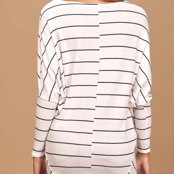 Lulus Basics Verla White And Black Striped Dolman Sleeve Sweater Top - Size M - Picture 4 of 4